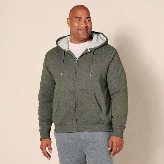 Green Zip-Up Hoodie With Sherpa Lining imagen 3